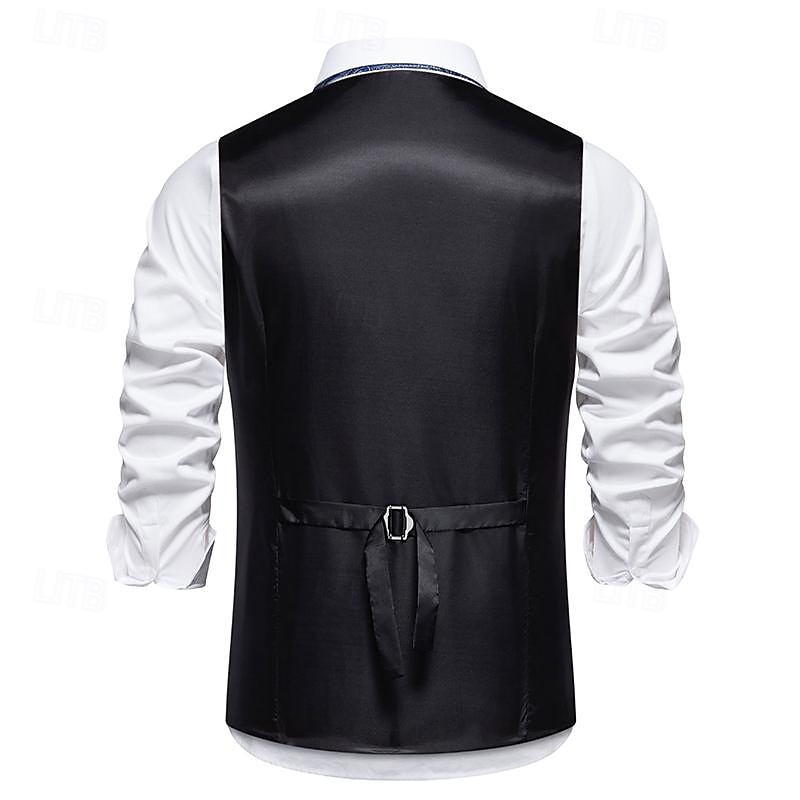 Men's Vest Gilet Daily Wear Vacation Going out Vintage Fashion Spring &  Fall Button Polyester Comfortable Plain Single Breasted V Neck Regular Fit Black Burgundy Dark Navy Gray Vest4