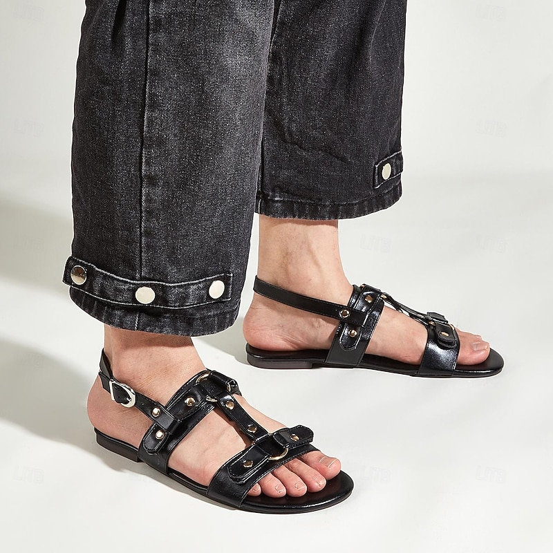 Men's PU Leather Sandals Gladiator Sandals Roman Sandals Black Summer Sandals Walking Vintage Casual Vacation Beach Breathable Buckle Shoes2