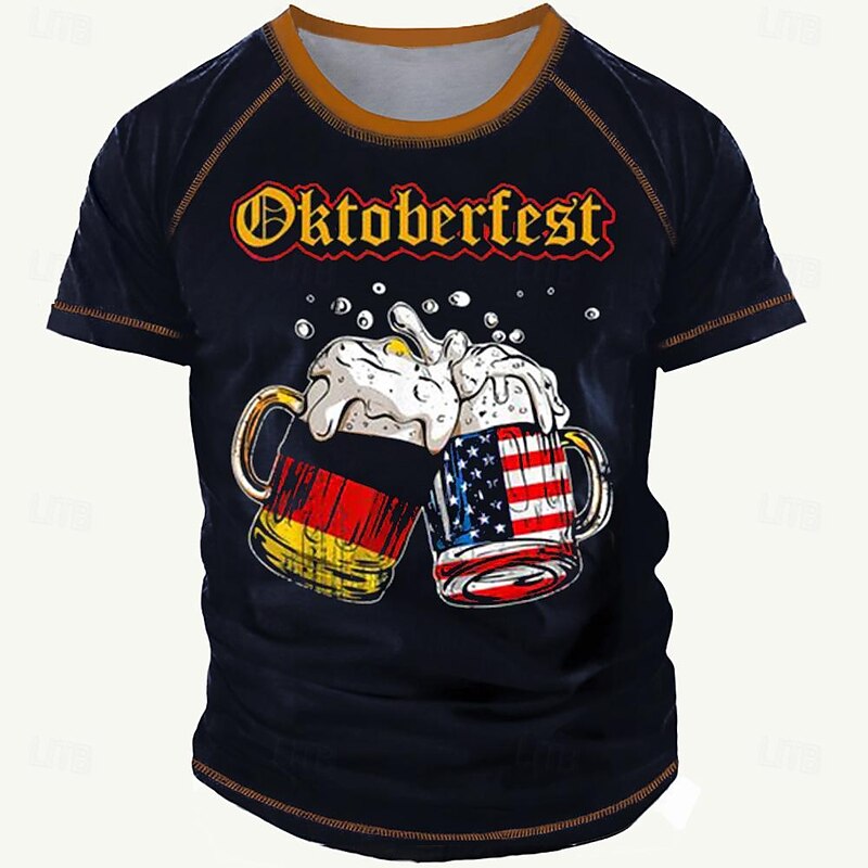 Men's Oktoberfest Beer T Shirt Short Sleeve T shirt 3D Print Crew Neck Shirt Fashion Designer Retro Vintage Party Street Casual Blue Summer Spring Clothing Apparel S M L XL XXL XXXL