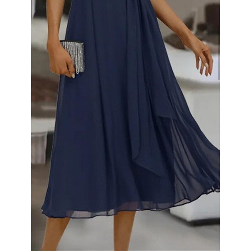 Women's Maxi Dress Cocktail Dress Wedding Guest Dress Chiffon Dress Plain Dress Elegant Formal Wedding Guest Cocktail Party Regular Fit Short Sleeve V Neck Blue Summer3