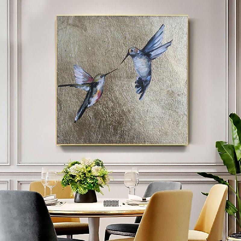 Handmade Hummingbird Colibri coruscans oil Painting hand painted  gold original framed gold birds painting aninal picture Art Gold Leaf Texture Wall Art Oil Painting2