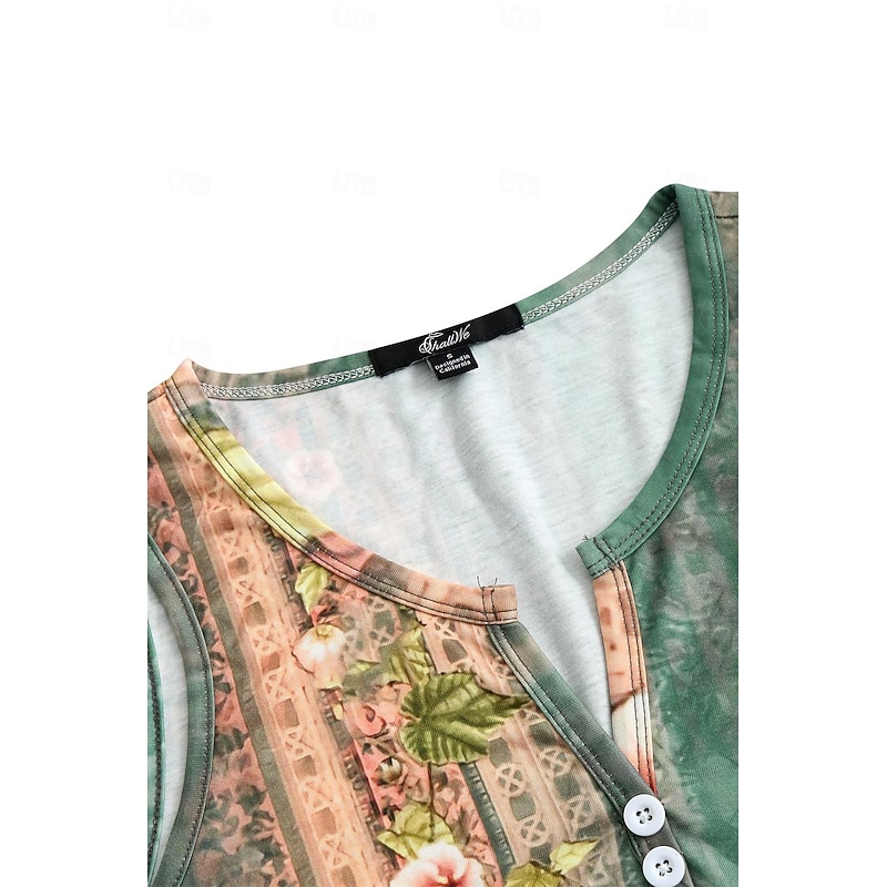 Women's Mini Dress Petite Dress T Shirt Dress Tee Dress Sundress A Line Dress Active Fashion Streetwear Outdoor Vacation Street Loose Fit Floral Sleeveless V Neck Orange Green Dark Gray4