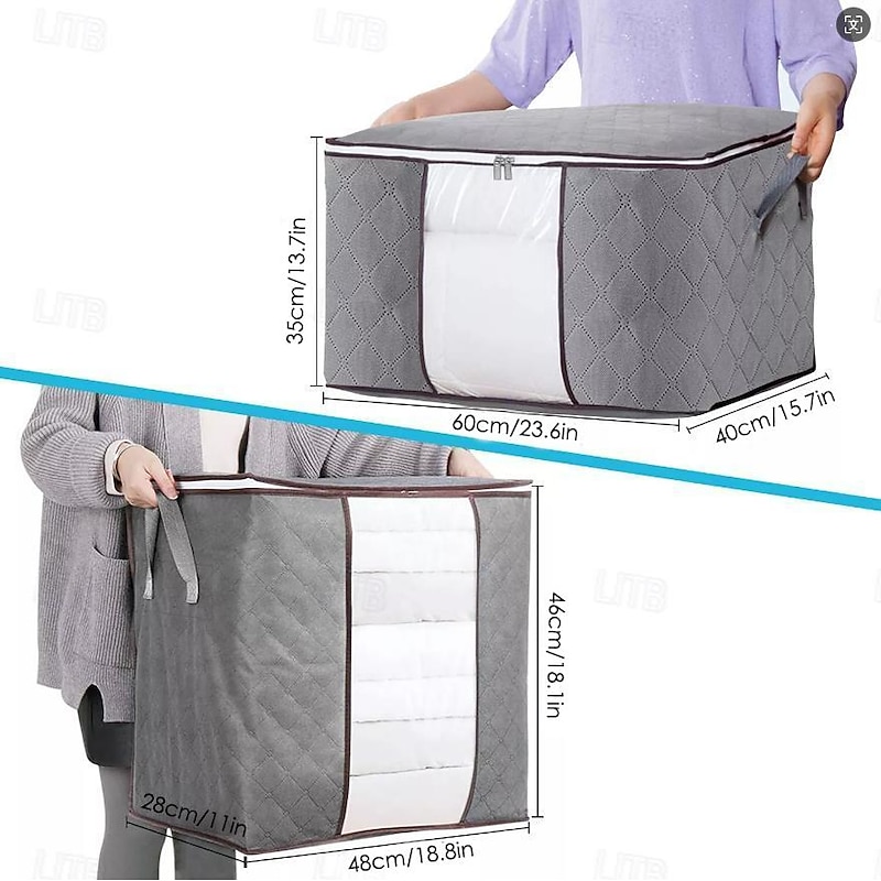 1pc Large Storage Bag Organizer Clothes Under-Bed Storage With Reinforced Handle, Storage Containers For Bedding, Comforters, Clothing, Closet, Clear Window, Sturdy Zippers3