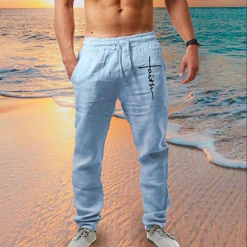 Men's Summer Pants Elastic Waist Letter Graphic Prints Comfort Full Length Outdoor Streetwear Vacation Hawaiian Black White Micro-elastic