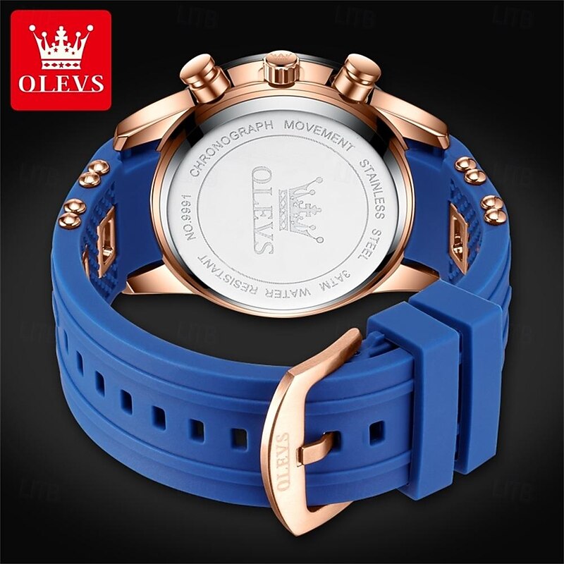 OLEVS Men Quartz Watch Outdoor Sports Fashion Wristwatch Luminous Calendar Chronograph Waterproof Silicone Gel Watch3
