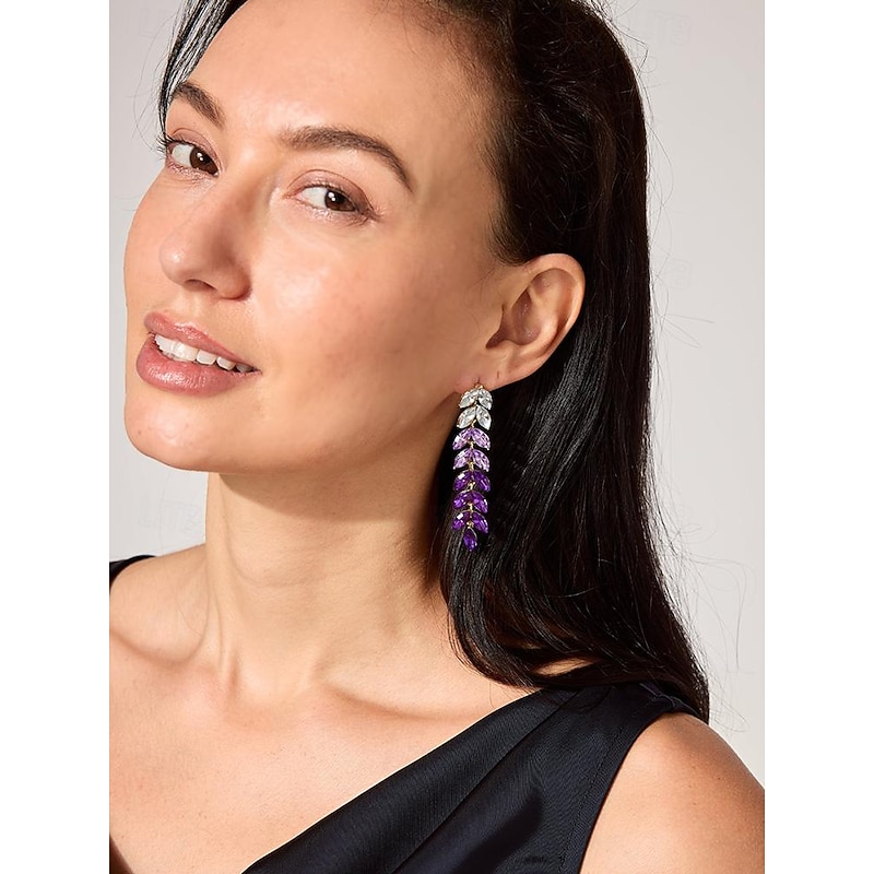 Women's Elegant Leaf Drop Earrings with Gradient Green Crystals for Evening Wear and Special Occasions4