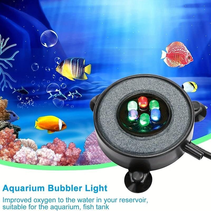 1pc LED Aquarium Air Bubble Light Fish Tank Air Curtain Bubble Stone Disk with 6 Color Changing LEDs US/EU/AU/UK Plug2