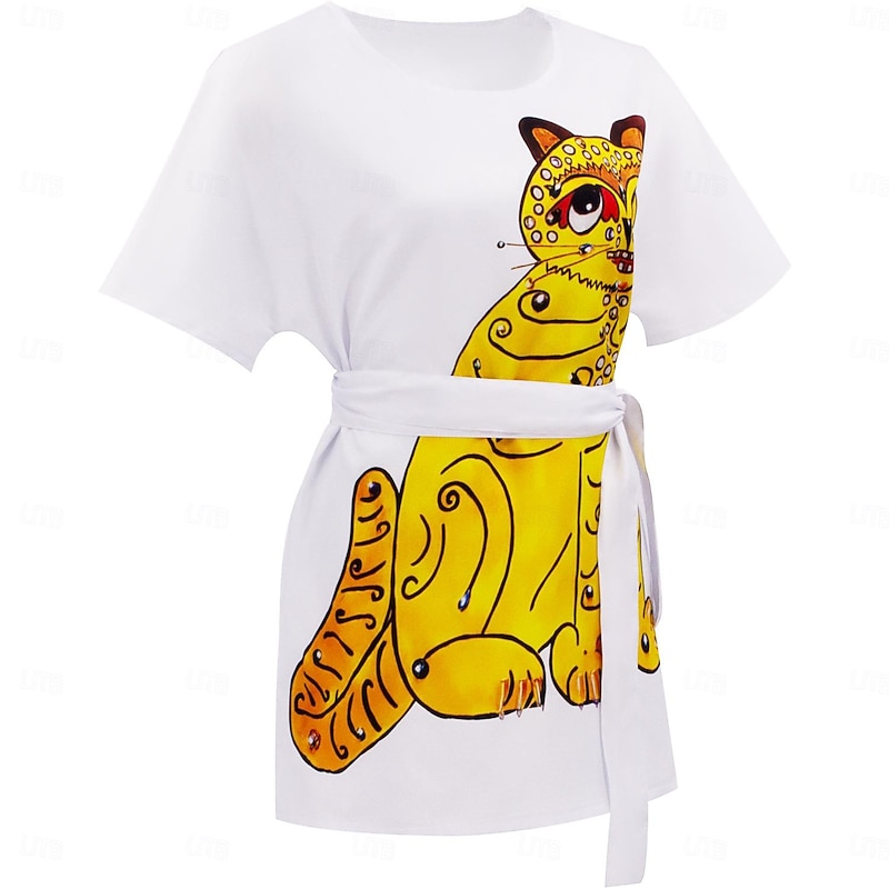 Retro Vintage 1970s Dress T-shirt Abba Costume Fancy Dress Women's Masquerade Dailywear Pride Parade Pride Month Adults T-shirt Waist Belt3