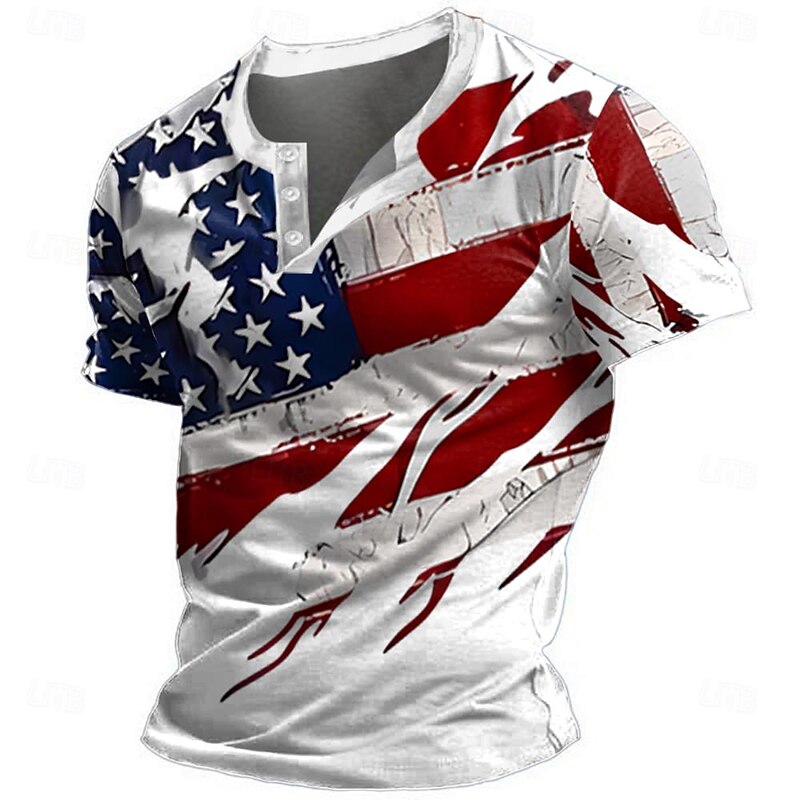 Men's 4th of July Patriotic Shirts American US Flag Designer Men's 3D Print T shirt Tee Henley Shirt Casual Daily T shirt White 1 White 2 Short Sleeve Henley Shirt Summer Clothing4