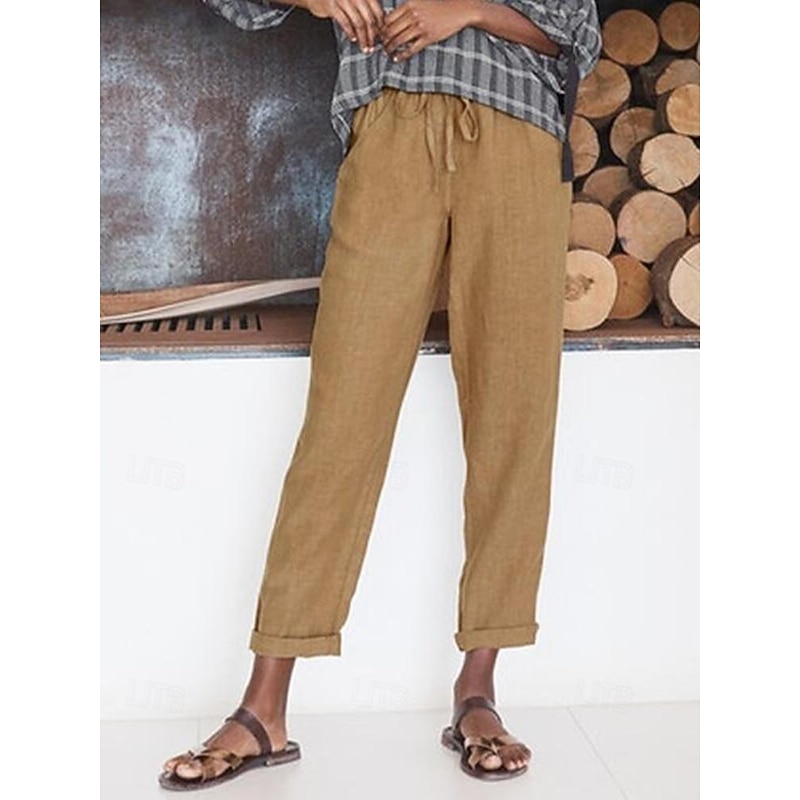 Women's Capri shorts Casual Daily Long Plain Drawstring Side Pockets Breathability Comfortable Inelastic Weekend Black Khaki Gray Spring & Summer Regular Fit2