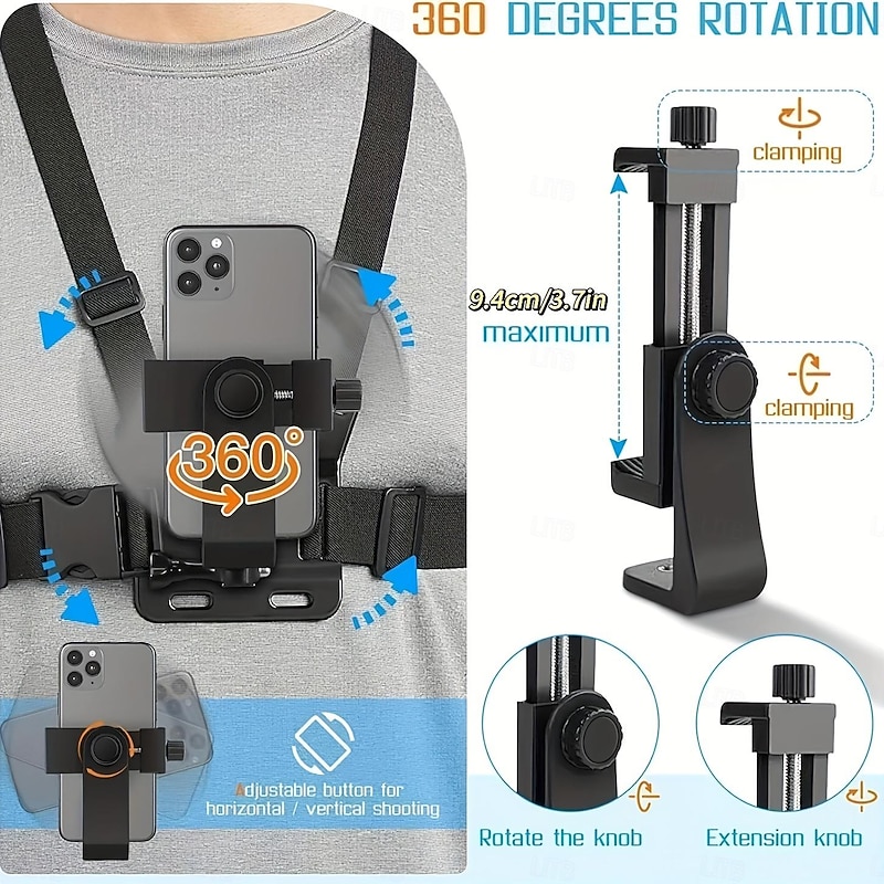 1 pc Universal Cell Phone Chest Mount Harness Strap Holder OutdoorSmartphone POv Video Mobile Phone Clip Mobile Phone HolderChest Strap Bracket4
