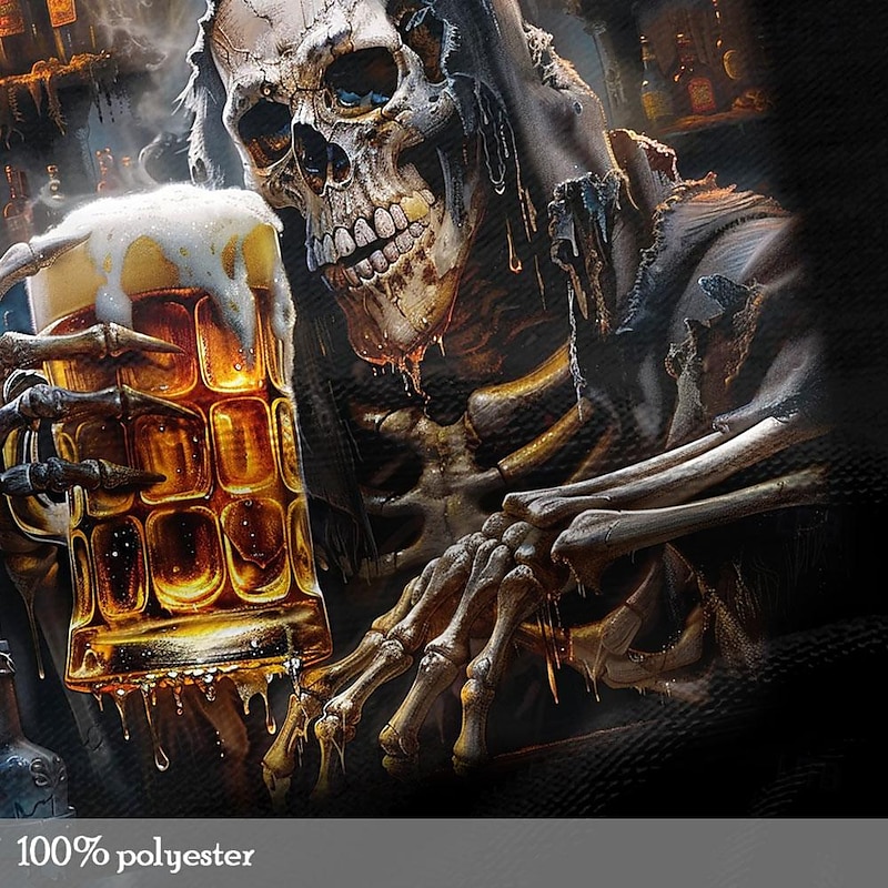 Halloween Day of the Dead Skull Men's Skull Beer T shirt Short Sleeve T shirt 3D Print Crew Neck Shirt Designer Gothic Party Street Summer Spring Clothing Apparel3