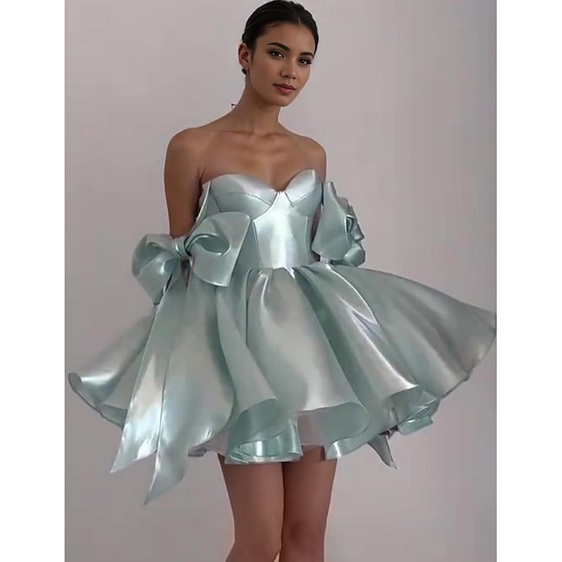 A-Line Homecoming Dresses Corsets Dress Holiday Graduation Short / Mini Sleeveless Spaghetti Strap Satin with Bow(s)