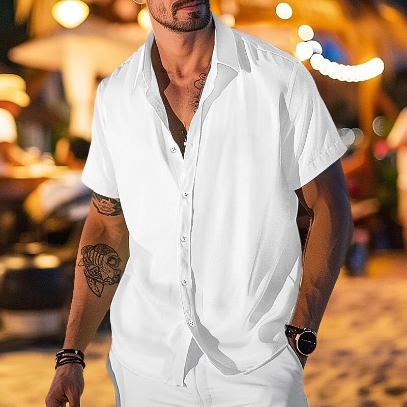 Men's Shirt Button Up Shirt Casual Shirt Summer Shirt Beach Shirt White Light Green Blue Short Sleeve Stripes Lapel Daily Vacation Clothing Apparel Fashion Casual Comfortable4