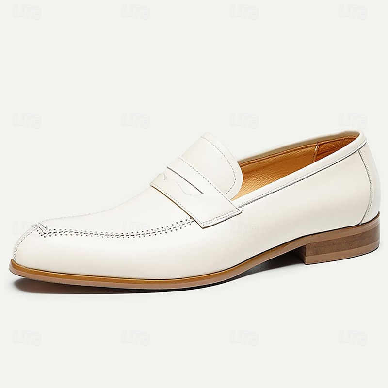 Elegant Men's White Leather Loafers with Classic Penny Slot - Perfect for Business Casual and Formal Occasions4