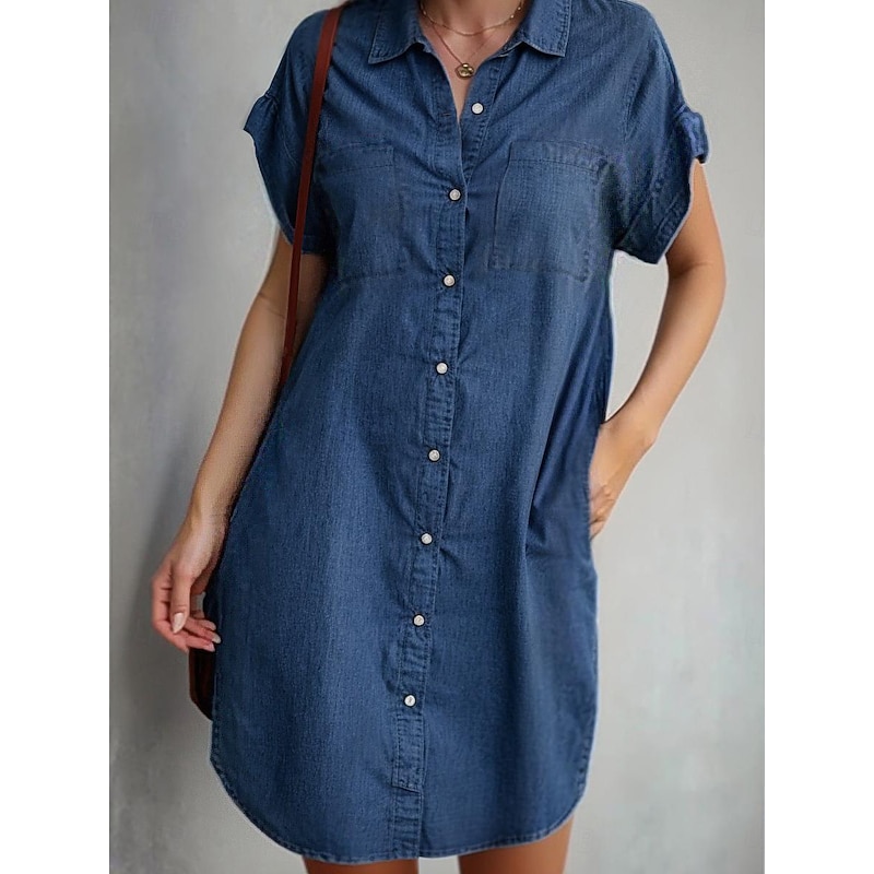 Women's Shirt Dress Mini Dress Vacation Basic Modern Shirt Collar Pocket Short Sleeve Summer Spring Regular Fit Plain2