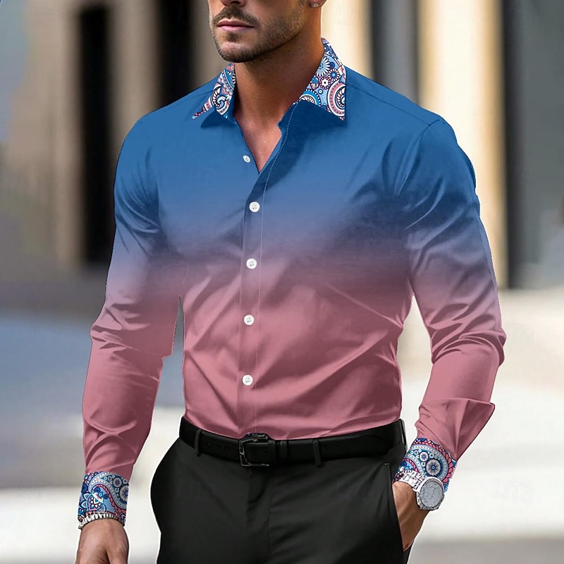 Men's Dress Shirt Printed Shirts Formal Black Pink Blue Long Sleeve Turndown Fall Winter Clothing Apparel Buttons3