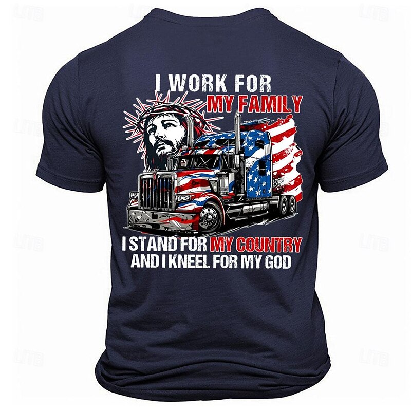 Men's Car Letter American US Flag Jesus T shirt Tee Top Short Sleeve T shirt Crew Neck Shirt Sports Classic Casual Street Sports Outdoor Black Army Green Dark Blue Summer Spring Clothing Apparel S M3