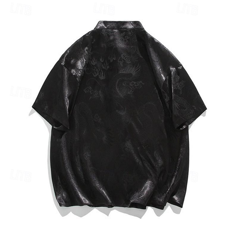 Men's Shirt Chinese Collar Shirt Mandarin Collar Shirt Summer Shirt Casual Shirt Button Up Shirt Black White Short Sleeve Plain Mandarin Collar Vacation Holiday Clothing Apparel Polyester Fashion4