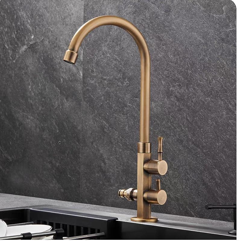 Bathroom Sink Faucet - Classic Antique Brass Mount Outside Single Handle One HoleBath Taps3