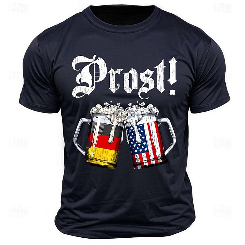 Men's Prost! German & American Flag Beer Graphic T-Shirt - Oktoberfest Cheers Tee4
