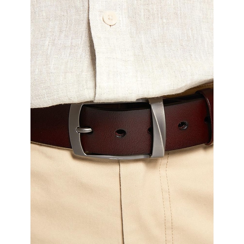 Classic Men's Leather Belt with Stainless Steel Buckle - Durable, Stylish Accessory for Formal and Casual Outfits3
