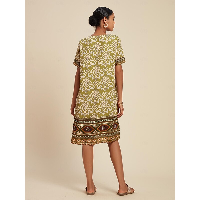 Chiffon Geometric Boho V Neck Short Sleeve Mini Dress3