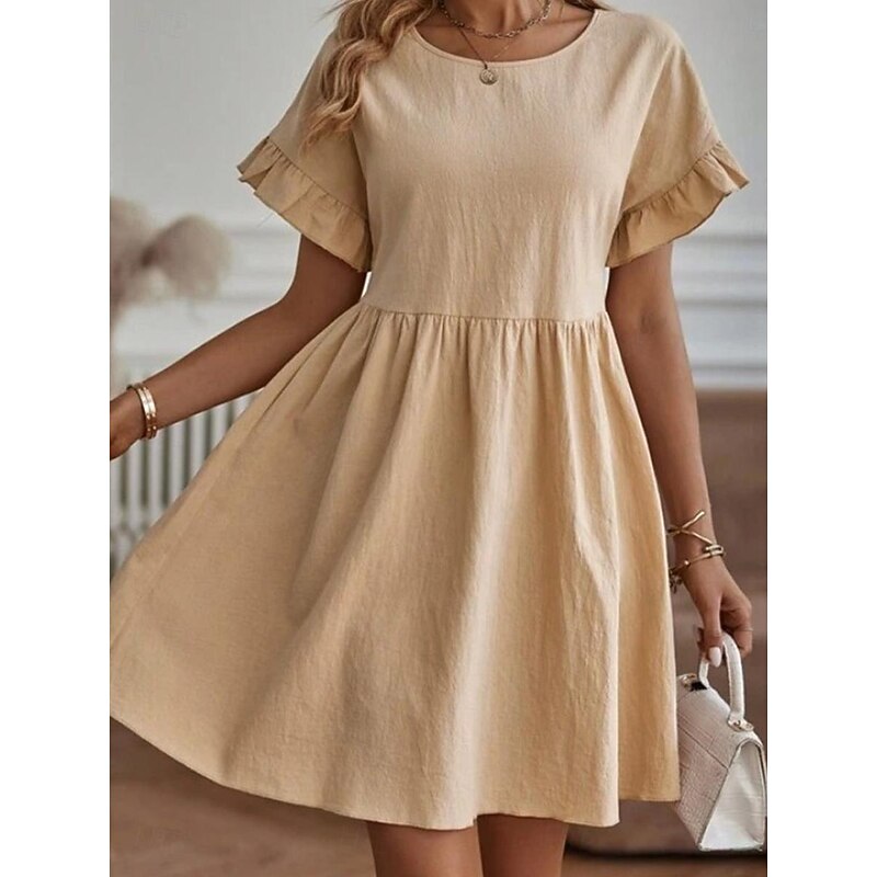 Women's ArmyGreen Red Navy Blue Summer Spring Mini Dress Linen-Inspired Dresses Casual Dress Cotton Linen Dress Basic Modern Casual Daily Weekend Loose Fit Plain Crew Neck