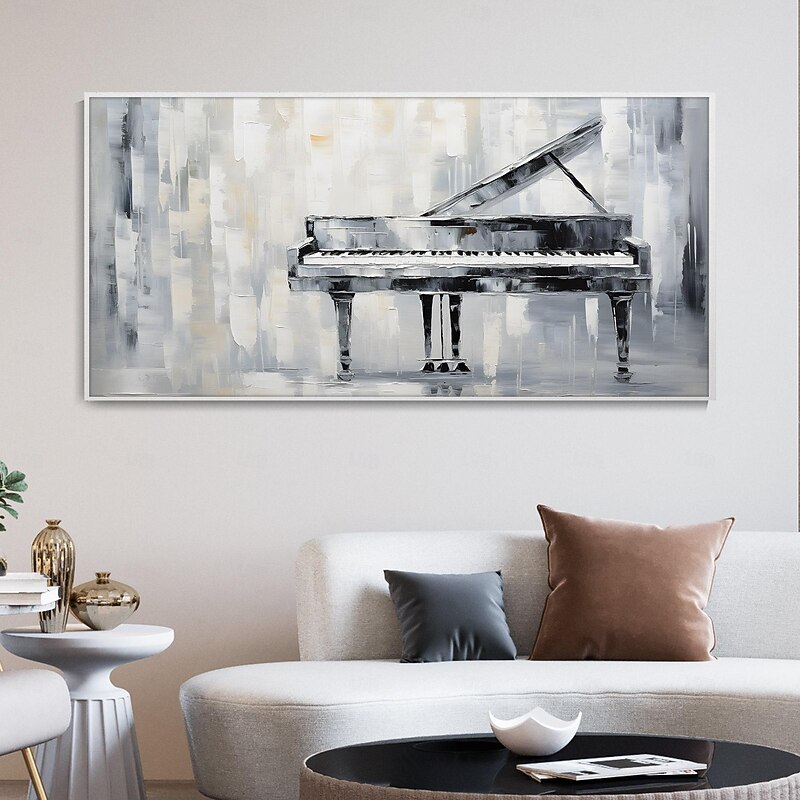 Large Original Piano Oil Painting Abstract High Quality Grey Wall Art Contemporary Artwork Modern Texture Living Room Deco Customizable Gift