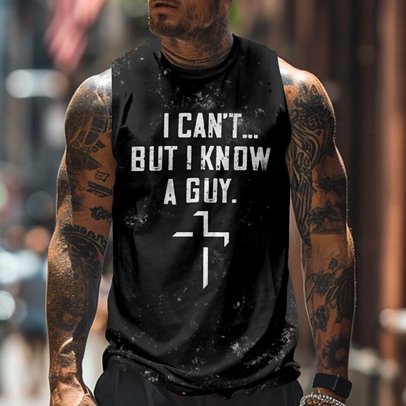 Men's Cross Vest Top Sleeveless T shirt 3D Print Crew Neck Shirt Sports Fashion Daily Gym Black 1 Black Summer Spring Clothing Apparel S M L XL XXL XXXL2