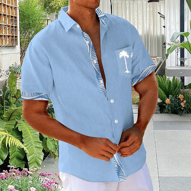 Men's Coconut Tree Palm Tree Tropical Plants Summer Hawaiian Shirt Aloha Shirt Printed Shirts Short Sleeves Shirt Turndown Hawaiian Resort Vacation Holiday Daily Wear Pink Blue Green S M L