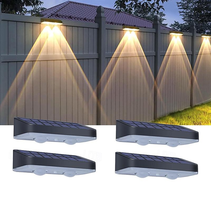 Solar Fence Lights, Outdoor Waterproof Solar Deck Lights, Sola Wall Light Tri-color Dimmable Courtyard Wall Porch Decoration Atmosphere Landscape Lamp Solar Wall Washing Light 1/2/4Pcs