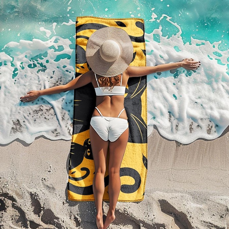Beach Towel Black Cat 100% Micro Fiber Oversized Beach Towel, 35"x70", Large Swim Towel for Teens Adults, Quick-Dry, Absorbent, Soft, Versatile for Travel, Bath and Pool2