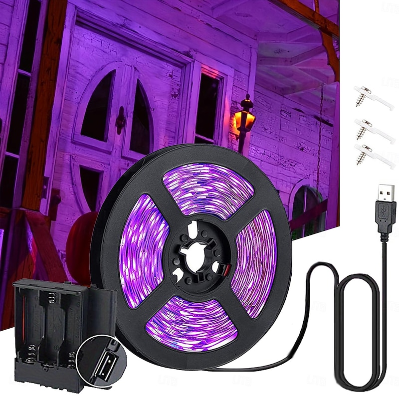 Waterproof LED UV Black Strip Light Purple LED Light Strip USB Interface with Switch or Battery Box SMD2835 380-400NM UV LED No-waterproof Black Light Lamp Suitable for Fluorescent Dance and UV Body Coating3