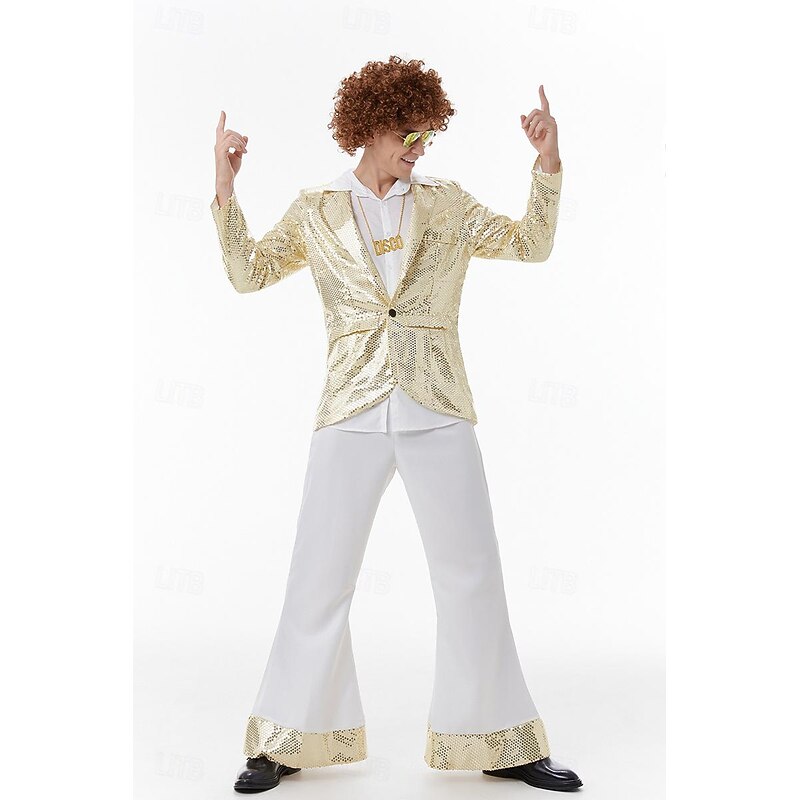 Retro Vintage Hippie 1970s Cosplay Costume Abba Costume Hippie Disco Sequins Fancy Dress Men's Carnival Costume Halloween Carnival Masquerade Party / Evening Pride Parade Pride Month Adults' Coat3
