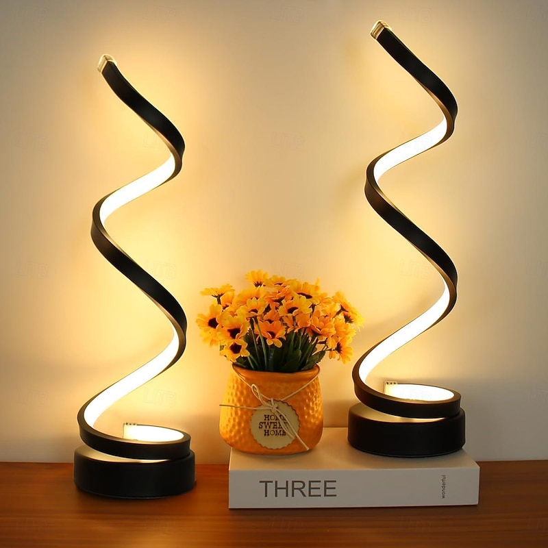 LED Spiral Table Lamp, Modern Simple Bedside Night Light Tri-Colors Dimmable USB Powered Creative Atmosphere Desk Lamp Home Bedroom Office Desktop Decoration Ornaments 1PC2