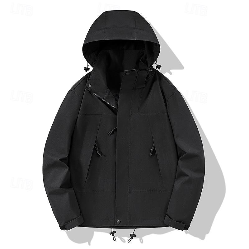 Men's Ski Jacket Outdoor Color Block Waterproof Windproof Hoodie Snow Coat Ski Coat Traveling Black Orange Khaki Light Green2
