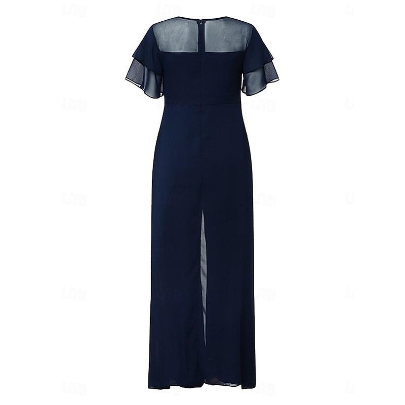 Women's Normal Jumpsuit Elegant Solid Color Short Sleeve V Neck High Waist With Train Office Work Regular Fit Navy Blue Summer2