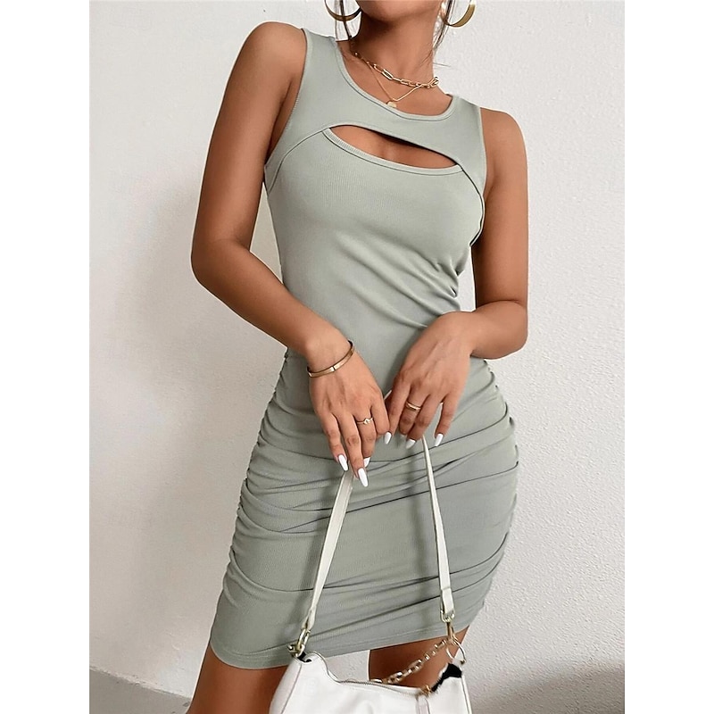 Women's Mini Dress Casual Dress Bodycon Sheath Dress Tank Dress Streetwear Basic Casual Vacation Street Holiday Regular Fit Sleeveless Crew Neck Black Wine Summer4