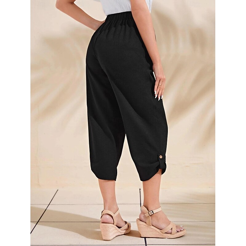 Women's Capri shorts Casual Daily Calf-Length Plain Side Pockets Breathability Comfortable Inelastic Weekend Black Summer Regular Fit2