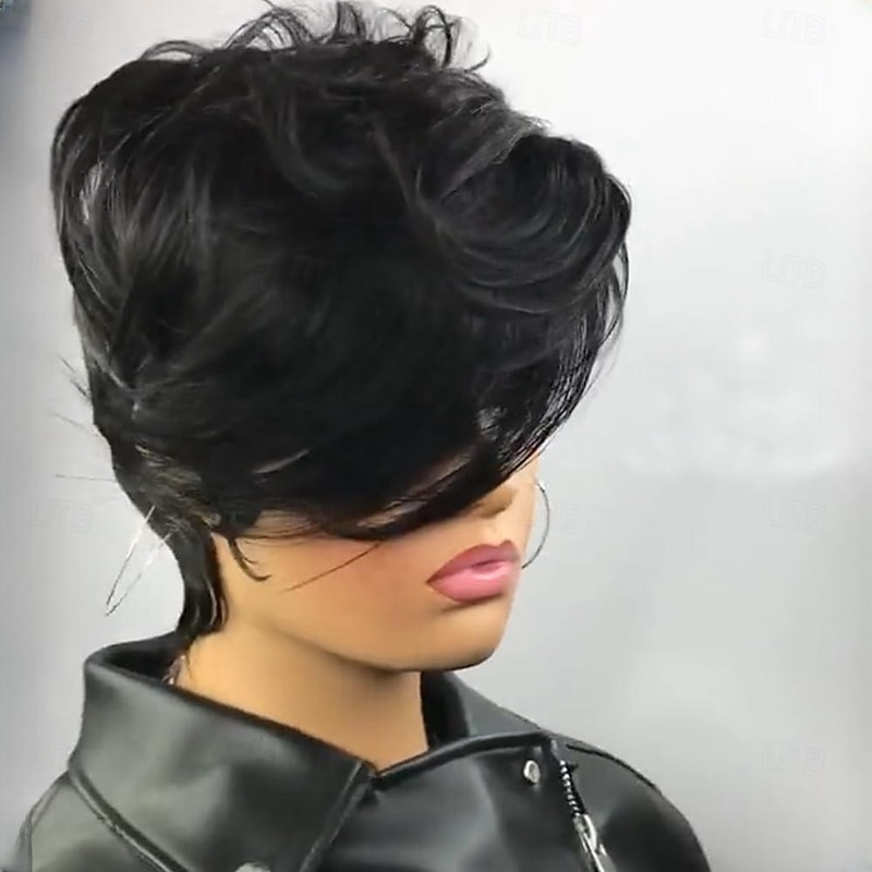 Pixie Cut Wigs for Black Women Human Hair Glueless Bob Wig Short Human Hair Wig Layered None Lace Front Wig with Bangs2