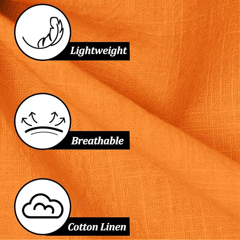 Men's Patchwork Shirt Linen Shirt Summer Shirt Long Sleeve Basic Casual Beach Street Holiday Daily Wear Summer Fold-over Collar Orange3