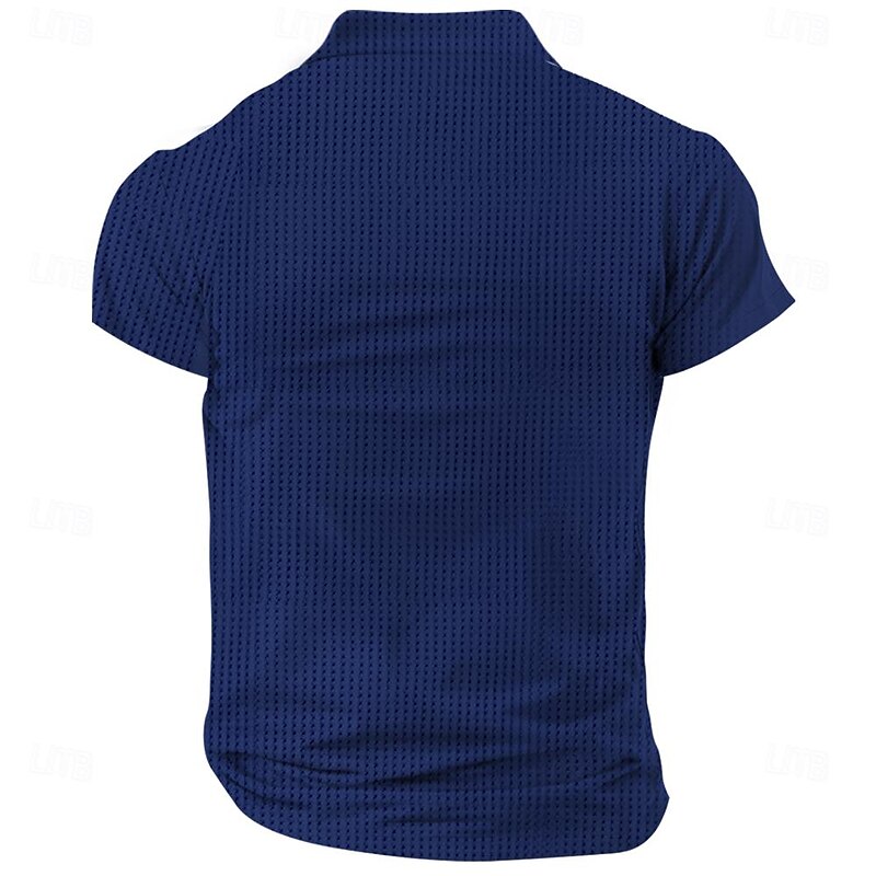 Men's American Flag Veterans Waffle Polo Shirts Golf Shirt Short Sleeve Polo Shirts Collared Shirts Streetwear Vacation Wear Party Outfits Buttons 3D Print Summer Spring Blue2