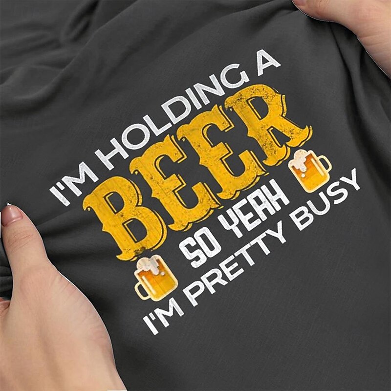 Men's Letter Printed Funny Beer T Shirt Tee Top Cotton Short Sleeve Graphic Shirt Black Dark Grey Army Green Comfortable Tee Street Sports Outdoor Fashion Designer Clothing3