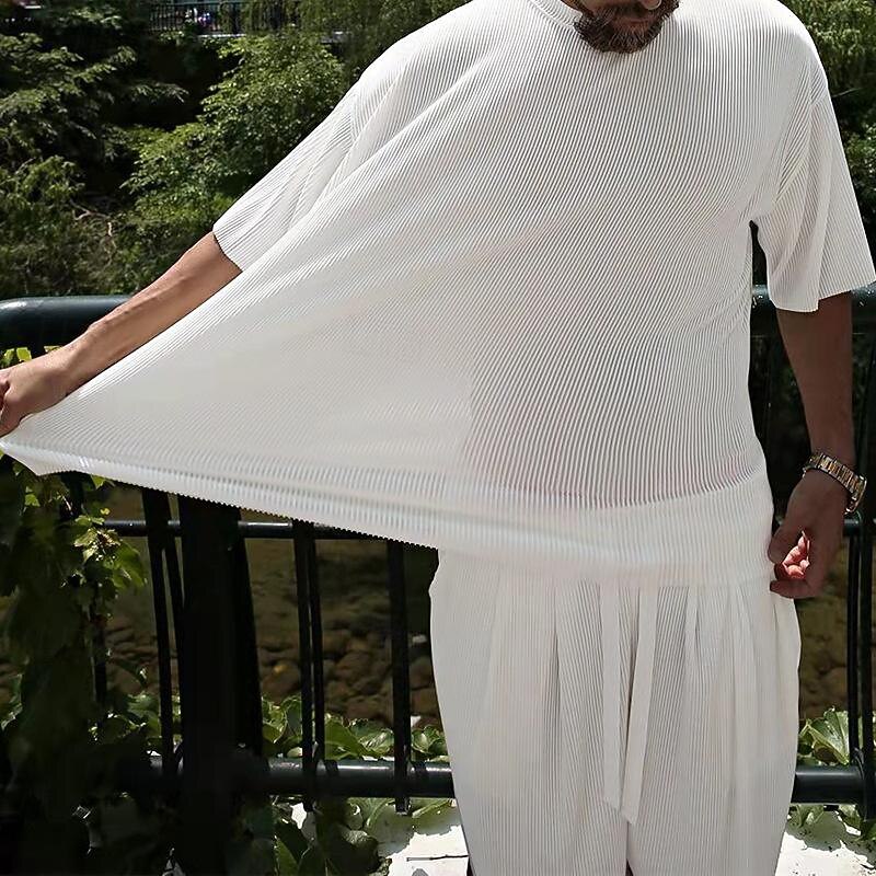 Men's T-shirt Suits 2 Pieces Outfits Tee & Shorts Short Sleeve Crew Neck Summer Plain Fashion Casual 2 Piece Vacation Daily Wear Going out White Light Grey Dark Gray Top Tee for Men3