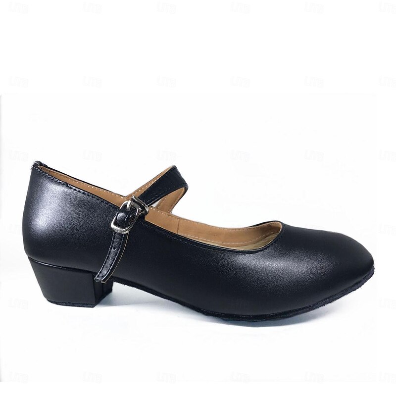 Women's Black Faux Leather Mary Jane Dance Shoes with Low Block Heel and Adjustable Strap - Comfortable Footwear for Ballet, Latin, and Ballroom Dancing4