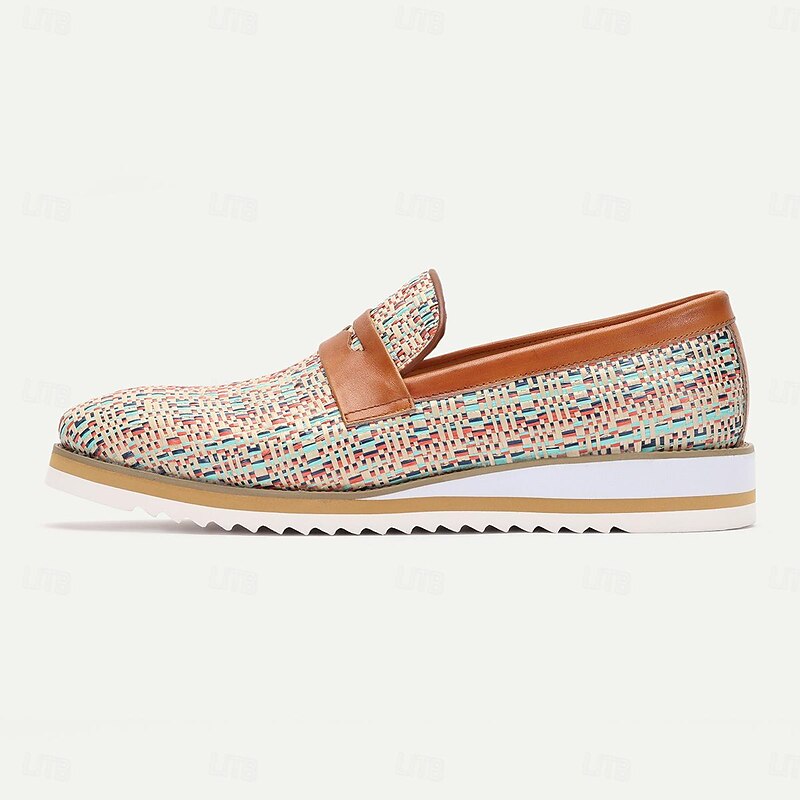 Men's Multicolor Woven Leather Loafers - Breathable Slip-On Penny Shoes for Casual and Formal Wear3