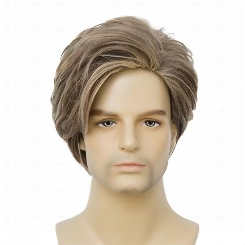 Men Wig Short Blonde Brown Layered Natural Synthetic Hair Full Wigs for Male Guy Daily Party Wear (Brown Blonde)2