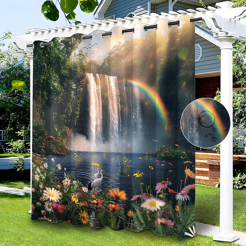 Waterproof Outdoor Curtain Privacy, Sliding Patio Curtain Drapes, Pergola Curtains Grommet Rainbow River Landscape For Gazebo, Balcony, Porch, Party, 1 Panel2