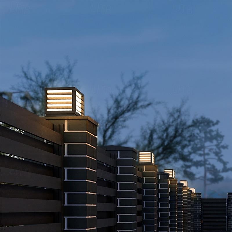 LED Outdoor Wall Lights Warm White 25cm Single Head Light Luxury Square Lawn Path Waterproof Post Light E26/E27 Metal Villa Garden 110-240V3